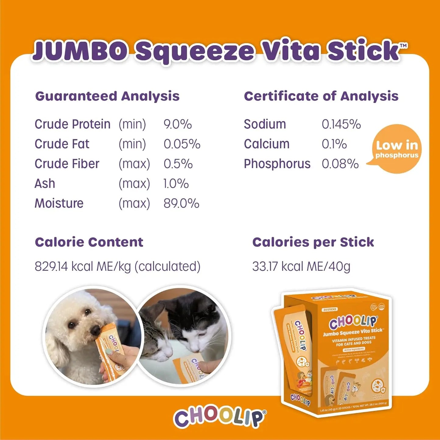 Choolip Jumbo Squeeze Vita Stick Lickable Multivitamin for Dogs & Cats – All-In-One Gut, Immunity & Energy Support (20 Squeeze Sticks)