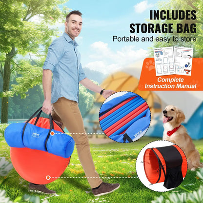 【Dealsforyoudays】Vevor Dog Agility Training Equipment, , 5 PCS Set Upgrade with Adjustable High Hurdles,6 Weave Poles,Extended Tunnel,Jump Ring,Pause Box,Whistle,Foldable Bowl,Puppy Obstacle Course Kit with Storage Bag