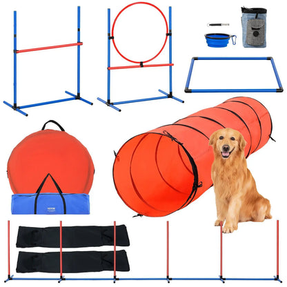 【Dealsforyoudays】Vevor Dog Agility Training Equipment, , 5 PCS Set Upgrade with Adjustable High Hurdles,6 Weave Poles,Extended Tunnel,Jump Ring,Pause Box,Whistle,Foldable Bowl,Puppy Obstacle Course Kit with Storage Bag