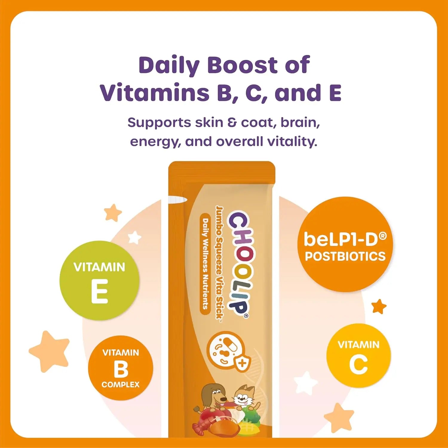 Choolip Jumbo Squeeze Vita Stick Lickable Multivitamin for Dogs & Cats – All-In-One Gut, Immunity & Energy Support (20 Squeeze Sticks)