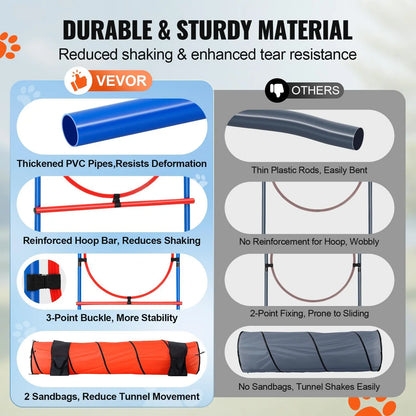 【Dealsforyoudays】Vevor Dog Agility Training Equipment, , 5 PCS Set Upgrade with Adjustable High Hurdles,6 Weave Poles,Extended Tunnel,Jump Ring,Pause Box,Whistle,Foldable Bowl,Puppy Obstacle Course Kit with Storage Bag