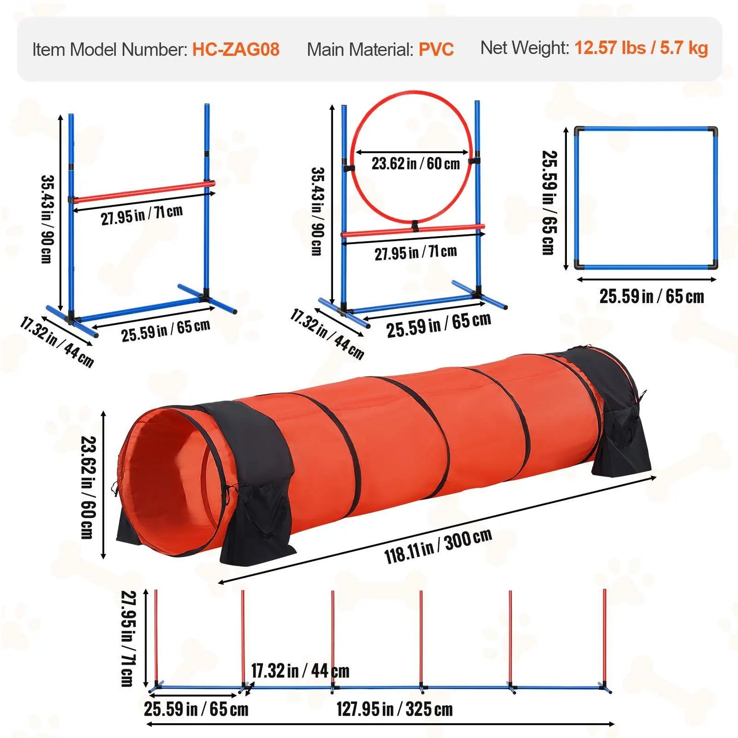 【Dealsforyoudays】Vevor Dog Agility Training Equipment, , 5 PCS Set Upgrade with Adjustable High Hurdles,6 Weave Poles,Extended Tunnel,Jump Ring,Pause Box,Whistle,Foldable Bowl,Puppy Obstacle Course Kit with Storage Bag