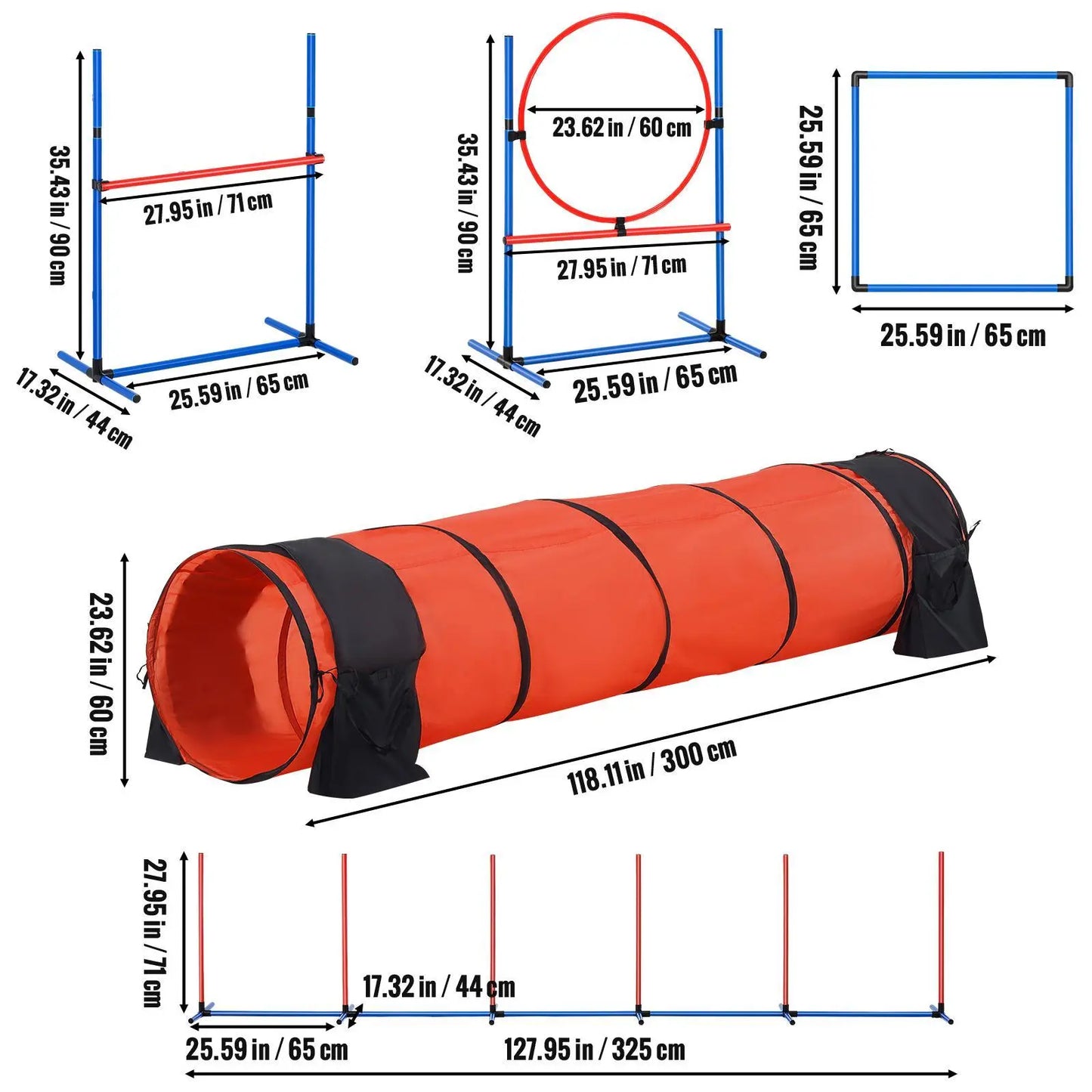 【Dealsforyoudays】Vevor Dog Agility Training Equipment, , 5 PCS Set Upgrade with Adjustable High Hurdles,6 Weave Poles,Extended Tunnel,Jump Ring,Pause Box,Whistle,Foldable Bowl,Puppy Obstacle Course Kit with Storage Bag