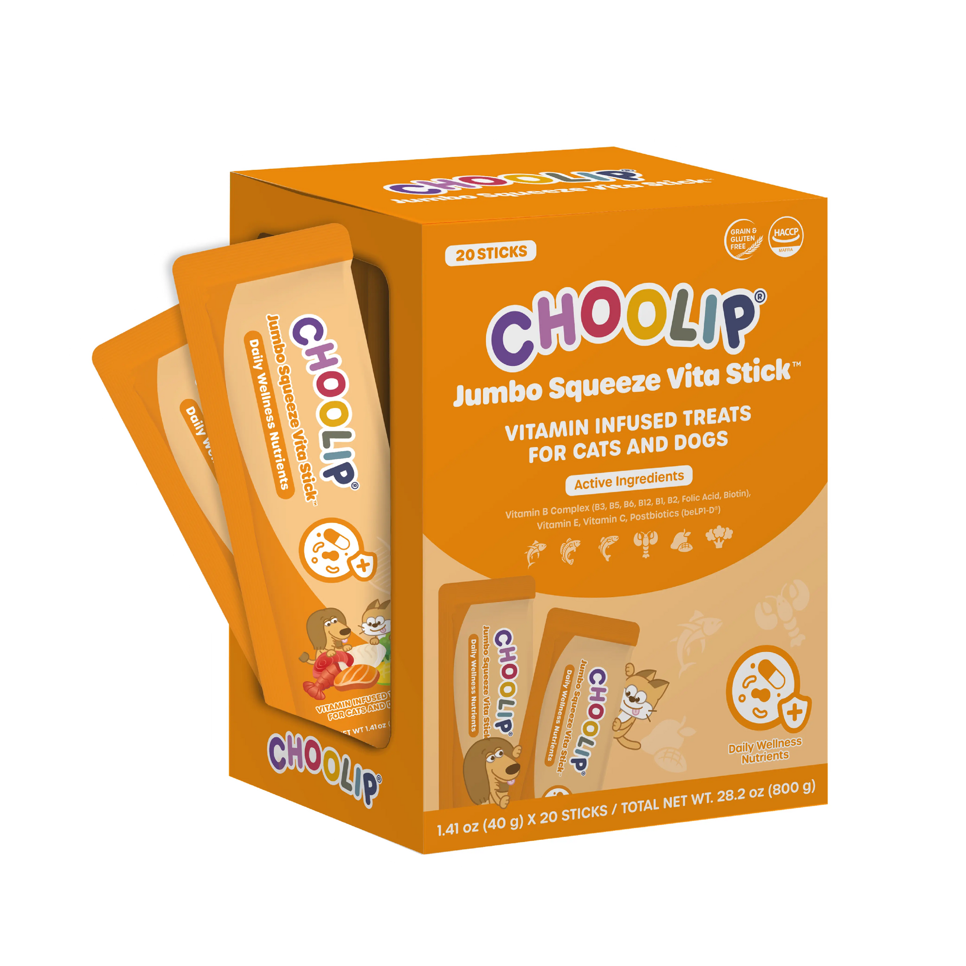 Choolip Jumbo Squeeze Vita Stick Lickable Multivitamin for Dogs & Cats – All-In-One Gut, Immunity & Energy Support (20 Squeeze Sticks)