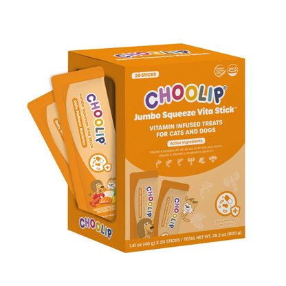 Choolip Jumbo Squeeze Vita Stick Lickable Multivitamin for Dogs & Cats – All-In-One Gut, Immunity & Energy Support (20 Squeeze Sticks)