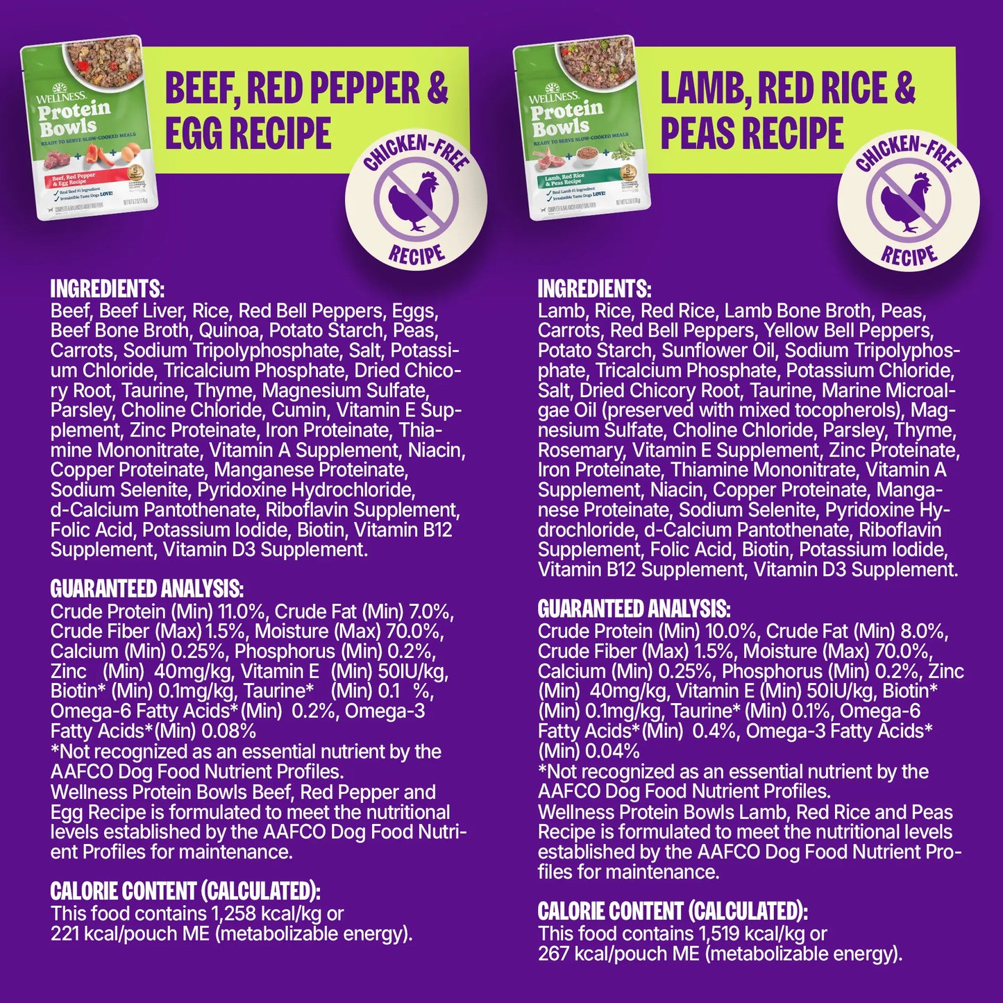 Wellness Protein Bowls, Adult Fresh Alternative Dog Food, Wholesome Grains, 6.2 Ounce Pouch, 6 Pack, (Beef & Lamb Value Pack)
