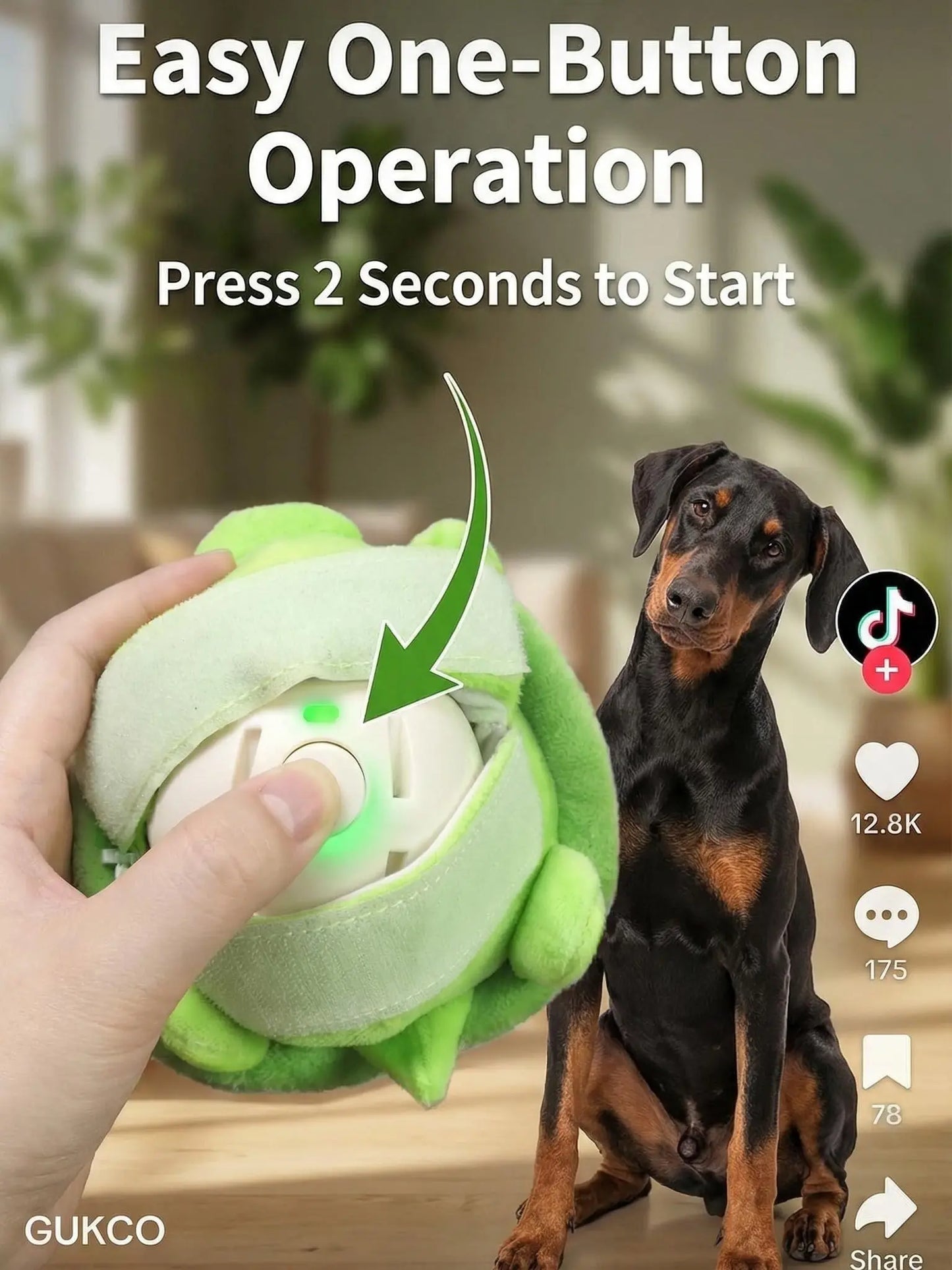Interactive Dog Ball – Motion Activated Automatic Rolling Toy, USB Rechargeable & Squeaky, Self-Play Boredom Relief for Small Medium Large Dogs & Cats, Durable Indoor Outdoor Pet Toy